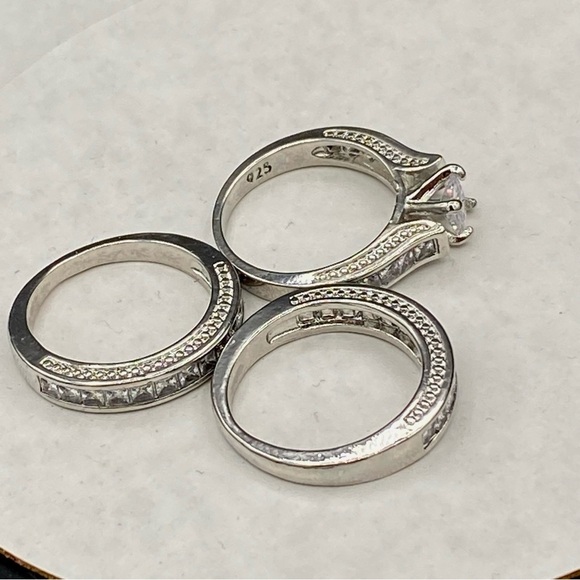 Sterling Silver Wedding Engagement 3 Piece Ring Set - Picture 12 of 13